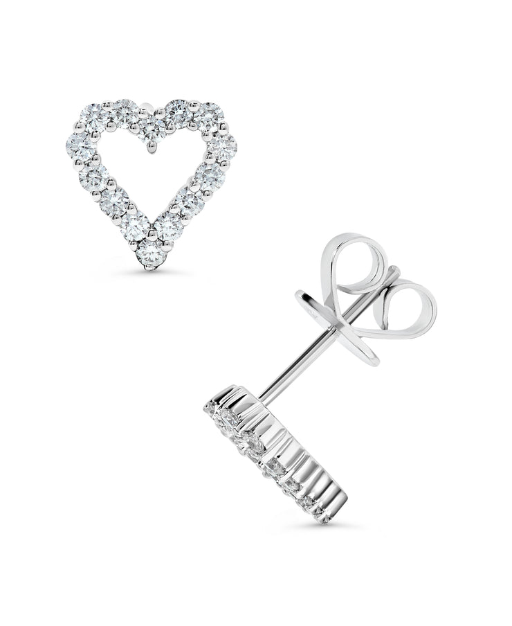 Shared Prong Open Heart Diamond Stud Earrings