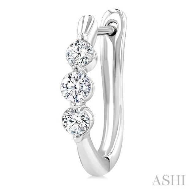 3 Stone Diamond Hoop Earrings - 0.50Cttw