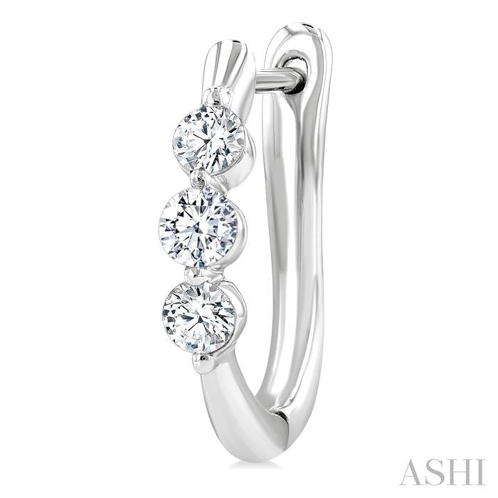3 Stone Diamond Hoop Earrings - 0.50Cttw