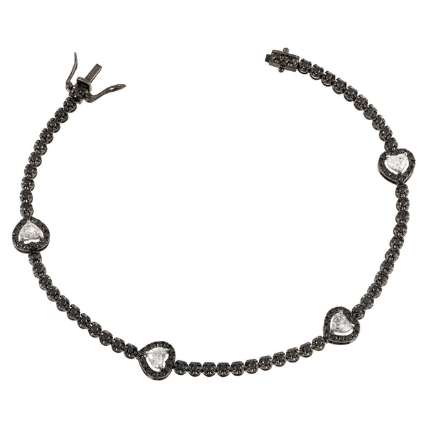 Black Diamond & White Heart Diamond Tennis Bracelet