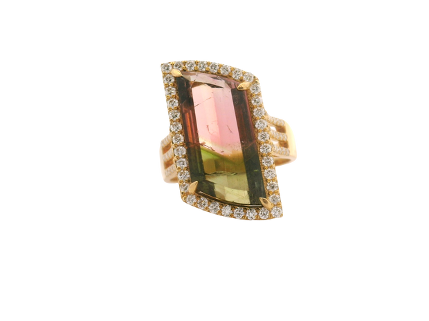 Watermelon Tourmaline & Diamond Ring