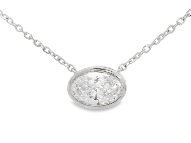 Bezel Set Oval Diamond Solitaire Necklace – 1 1/2 Ct