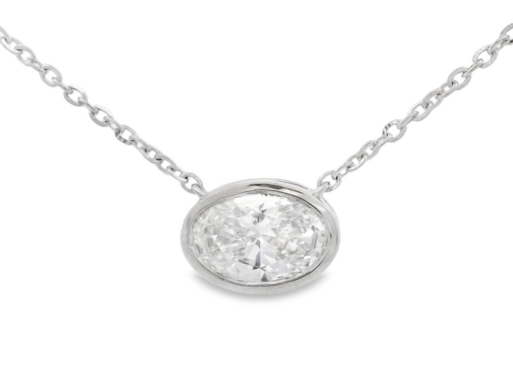 Bezel Set Oval Diamond Solitaire Necklace – 1 1/2 Ct