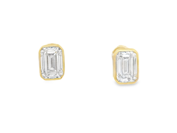 Diamond Stud Earrings - 2 Ct Emerald Cut