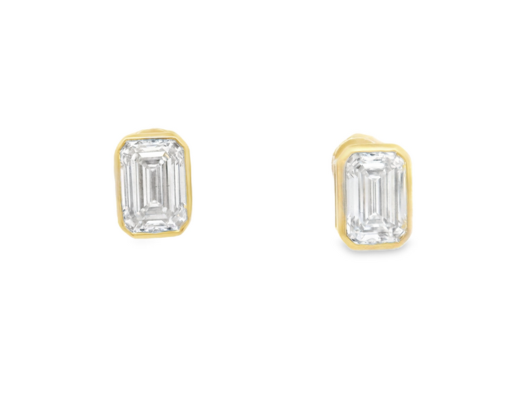 Diamond Stud Earrings - 2 Ct Emerald Cut