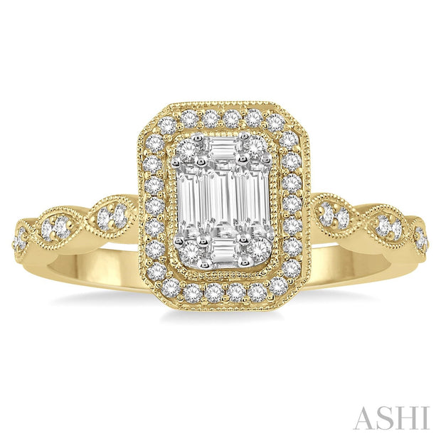 ASHI - YELLOW GOLD BAGUETTE CLUSTER WITH HALO ENGAGEMENT RING