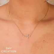 SHY CREATION - SIDEWAYS DIAMOND CROSS PENDANT