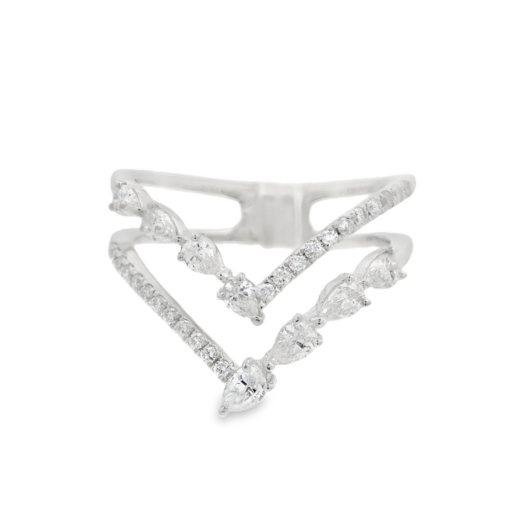 Double Row Diamond Pointed Ring