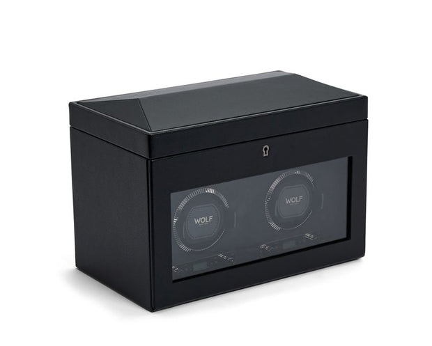 Wolf - British Racing Double Watch Winder With Storage - Black