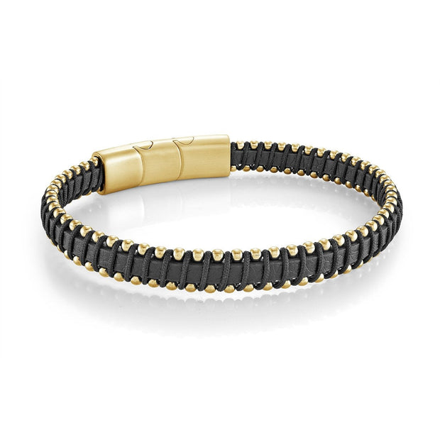 Black Leather & Gold Bracelet