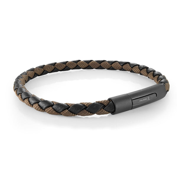 Brown Leather & Black Cord Bracelet