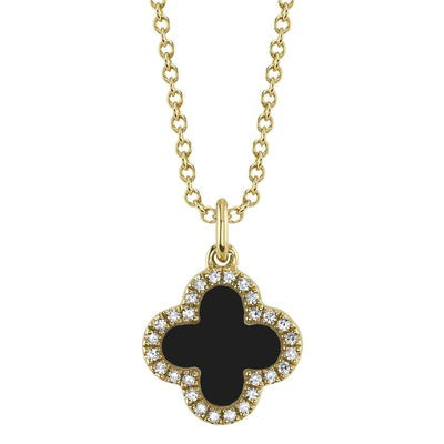 Shy Creation - Mother Of Pearl & Black Onyx Clover Pendant