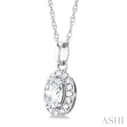 Oval Shape White Topaz & Halo Diamond Pendant