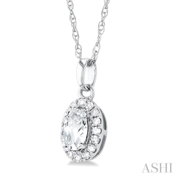 Oval Shape White Topaz & Halo Diamond Pendant