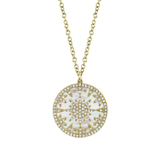 Shy Creation- Yellow Gold Diamond & Mother Of Pearl Necklace