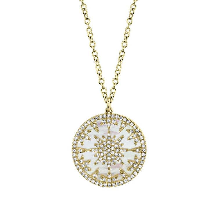 Shy Creation- Yellow Gold Diamond & Mother Of Pearl Necklace
