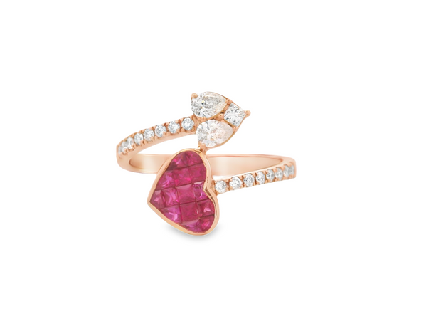 Ruby & Diamond Hearts Bypass Ring