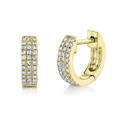 Shy Creation - 3 Row Pave Diamond Huggie Hoop Earrings