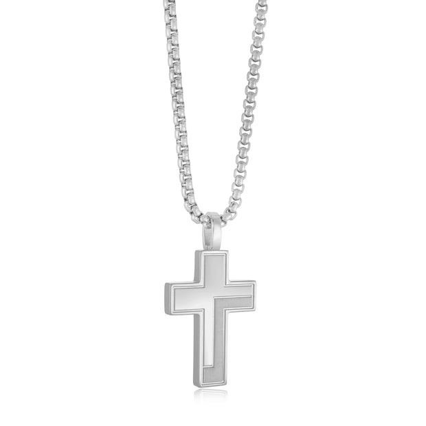 Stainless Steel Geometric Cross Pendant 22"