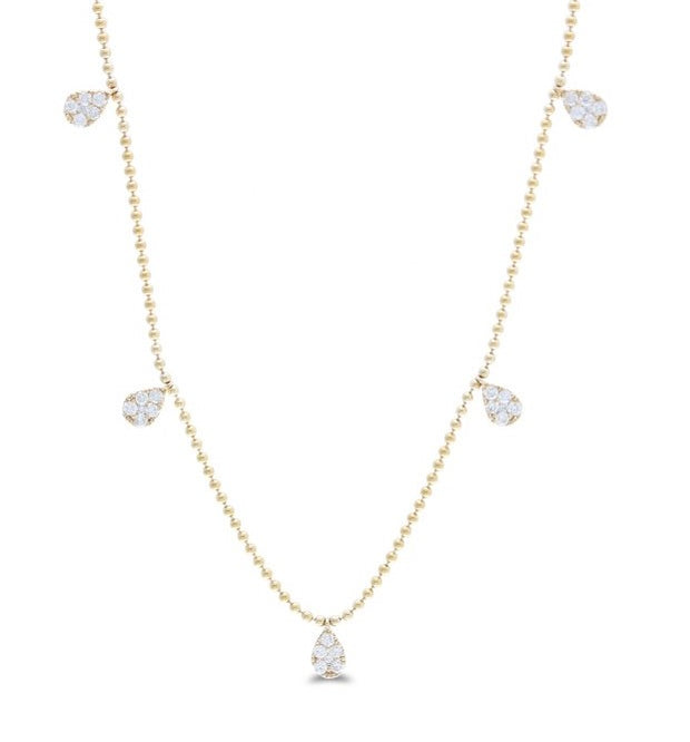 STATIONED PAVE DIAMOND PEAR SHAPED CLUSTER NECKLACE