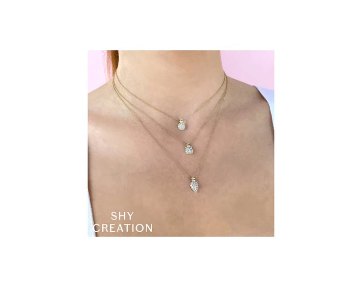 SHY CREATION - ROUNDED SQUARE SHAPE PAVE DIAMOND CLUSTER PENDANT