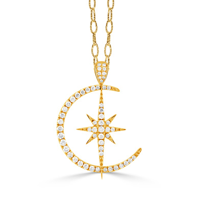 Diamond Moon And Star Pendant Necklace