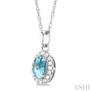 Oval Shape Aquamarine & Halo Diamond Pendant