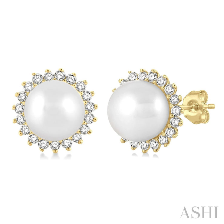 ASHI - PEARL & DIAMOND STUD EARRINGS