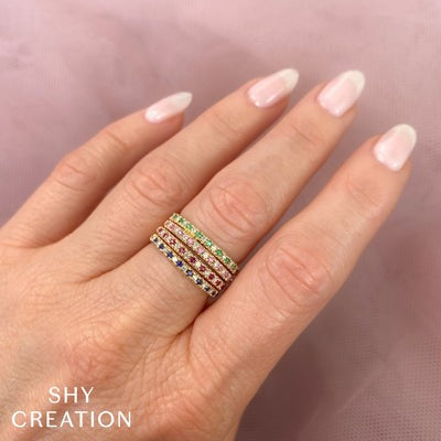 Shy Creation - Pink Sapphire & Diamond Stackable Band
