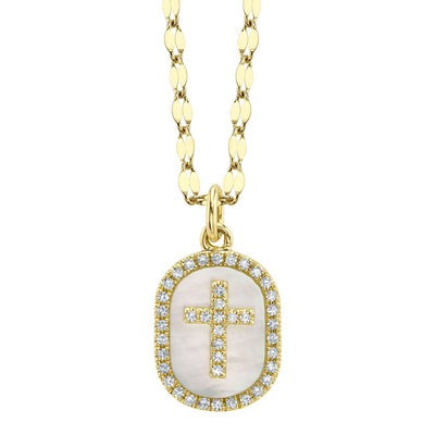 Shy Creation - Mother of Pearl & Diamond Cross Pendant