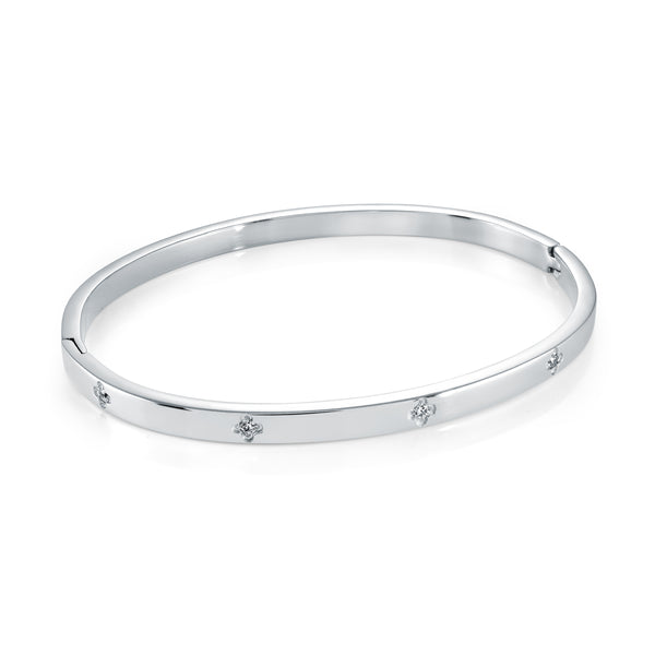 Italgem - Stainless Steel 4Mm Wide Bangle With CZ Clovers