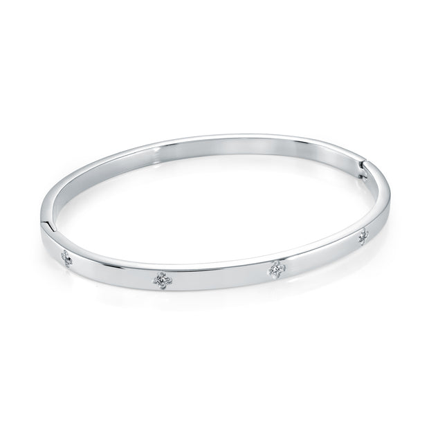 Italgem - Stainless Steel 4Mm Wide Bangle With CZ Clovers
