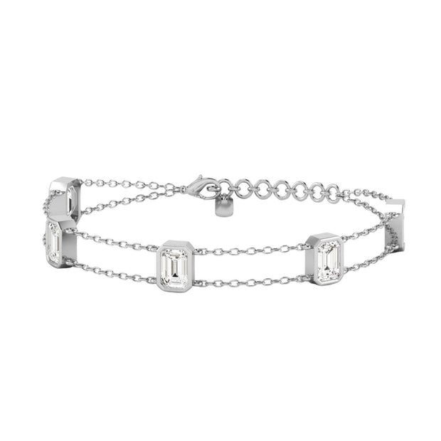 Two Tone Stationed Bezel Set Emerald Cut Diamond Bracelet