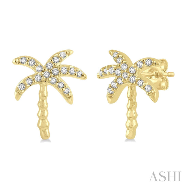 PAVE DIAMOND PALM TREE STUD EARRINGS