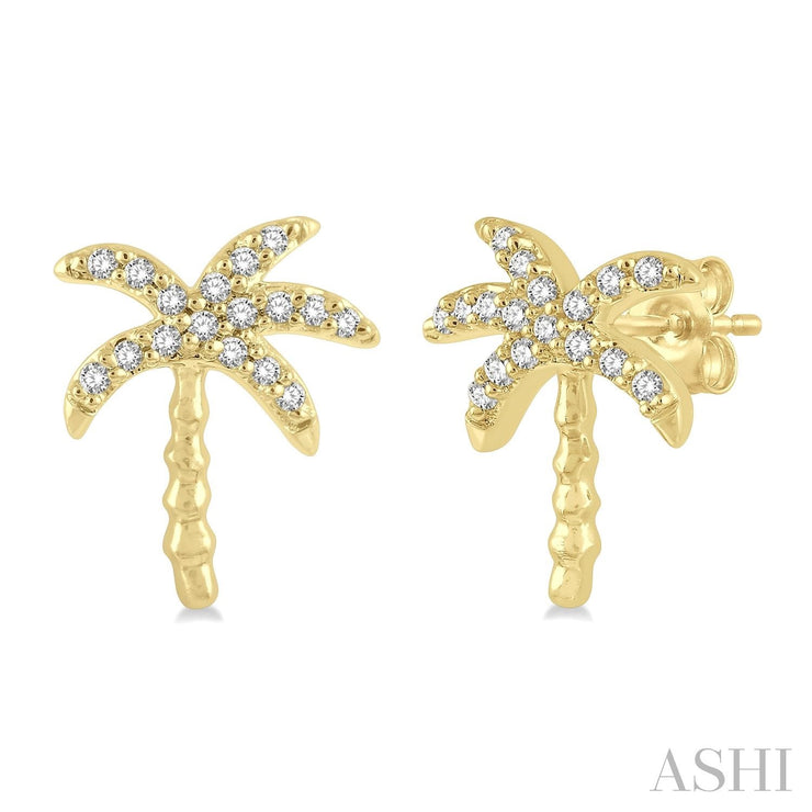 PAVE DIAMOND PALM TREE STUD EARRINGS