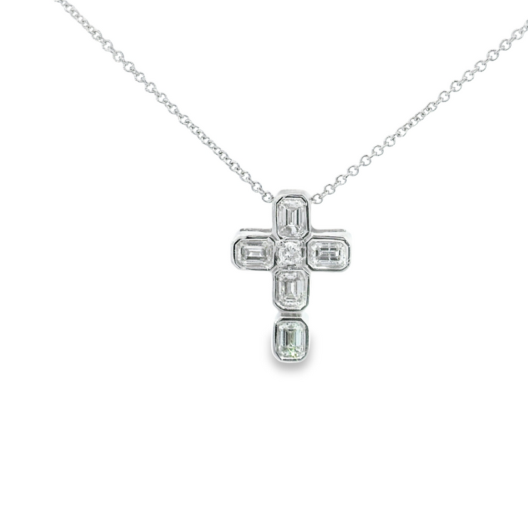 EMERALD CUT DIAMOND CROSS PENDANT