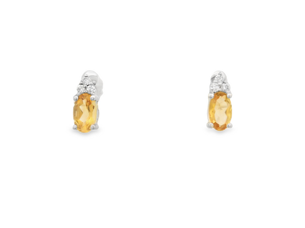 Citrine & Diamond Post Earrings