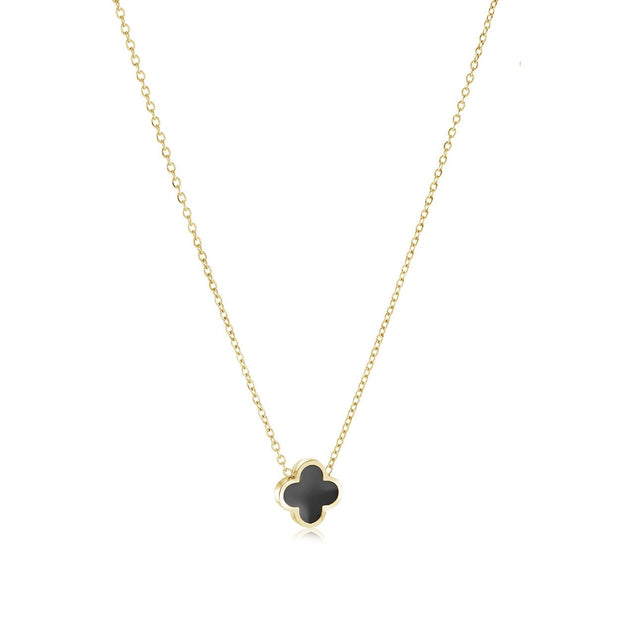 Italgem - Yellow Stainless Steel Black Enamel Clover Necklacae 18"