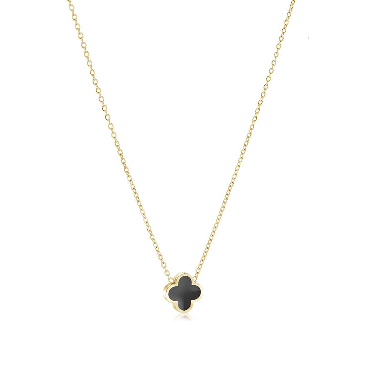 Italgem - Yellow Stainless Steel Black Enamel Clover Necklacae 18"