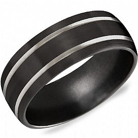 CROWN RING – MENS BLACK & WHITE TITANIUM WEDDING BAND