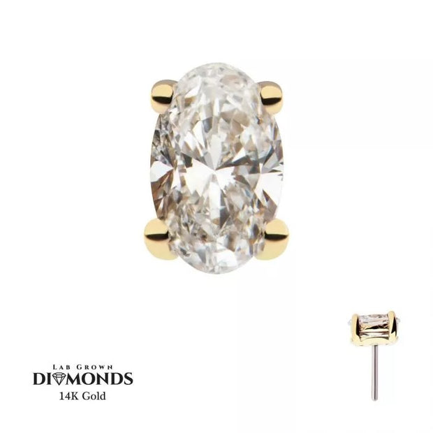 Oval Diamond Solitaire Threadless Post Top Earring