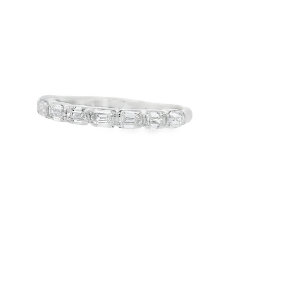 East West Emerald Diamond Wedding Band - 3/4 Ct