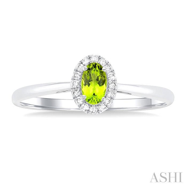 Oval Shape Peridot & Halo Diamond Ring
