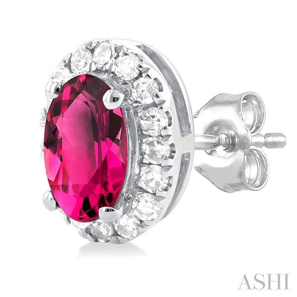 Siebke Hoyt Oval Halo Pink Tourmaline Stud Earrings with Diamonds in 10K White Gold (0.14ctw)