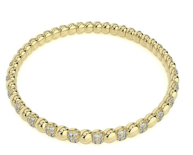 Diamond Beaded Gold Stretch Bangle Bracelet