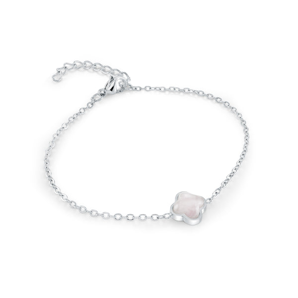 Italgem - Stainless Steel Rose Quartz Clover Bracelet