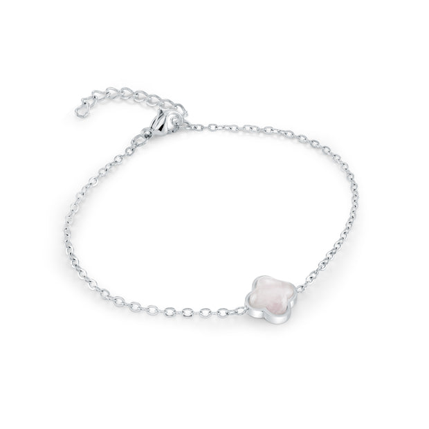 Italgem - Stainless Steel Rose Quartz Clover Bracelet