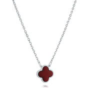 Italgem - Stainless Steel Reversible Black & Red Clover Necklace 20"