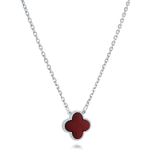 Italgem - Stainless Steel Reversible Black & Red Clover Necklace 20"