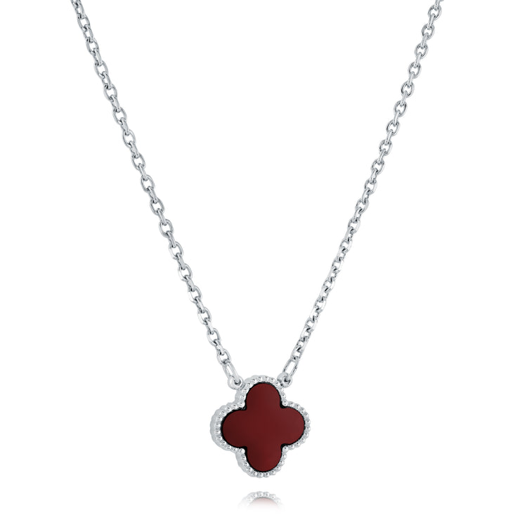 Italgem - Stainless Steel Reversible Black & Red Clover Necklace 20"